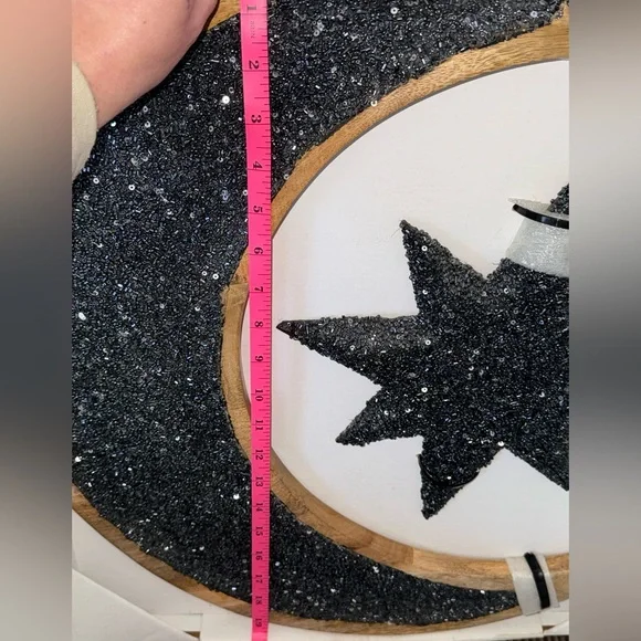Beaded and Glitter Crescent Moon & Star Wall Decor - Navy Measurements in photos - Picture 5 of 6